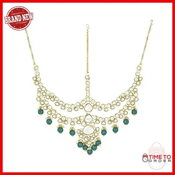 Gold Plated Kundan Bridal Jewelry Set with Pearl Necklace Earrings